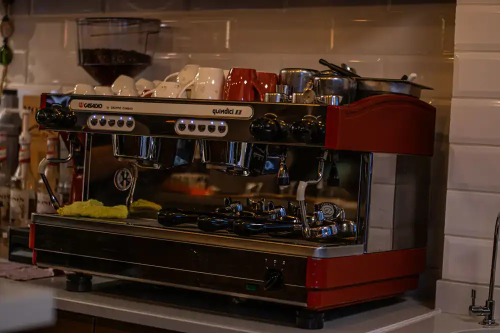 The main espresso bar with a shiny espresso machine