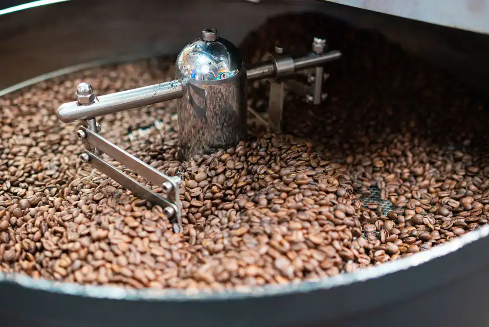 Small batch coffee roaster in the corner